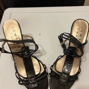 New York transit black sandal heels , size 7